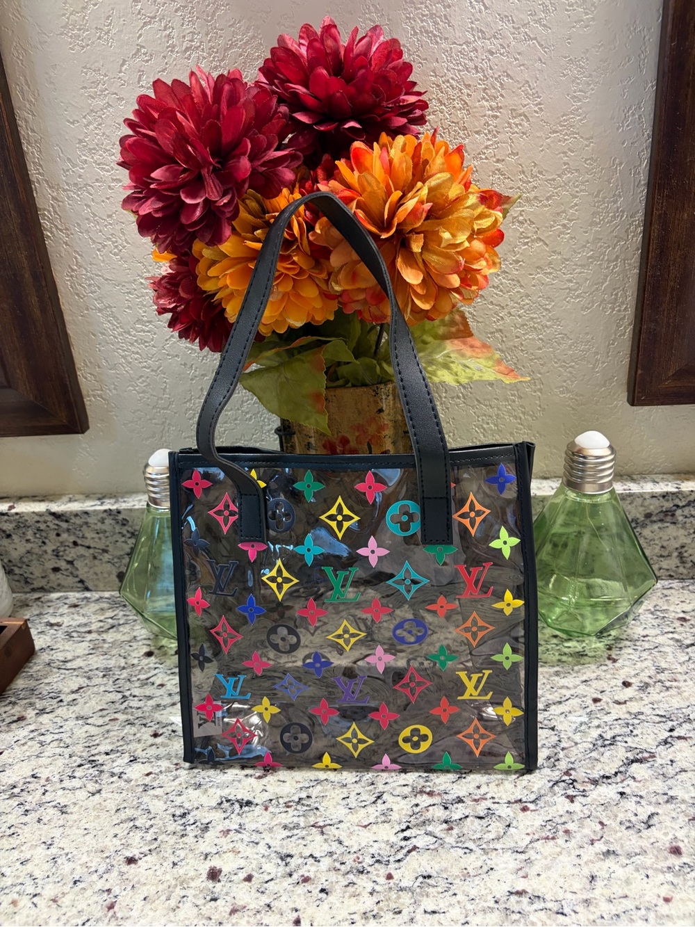 Multicolor Monogram black Clear Tote with Black Trim